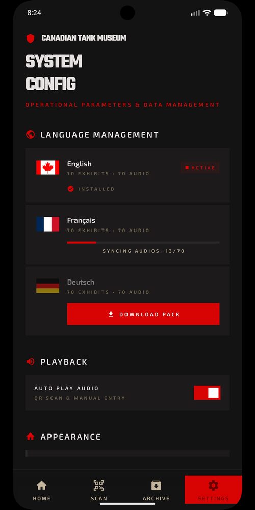 Canadian Tank Museum app screen
